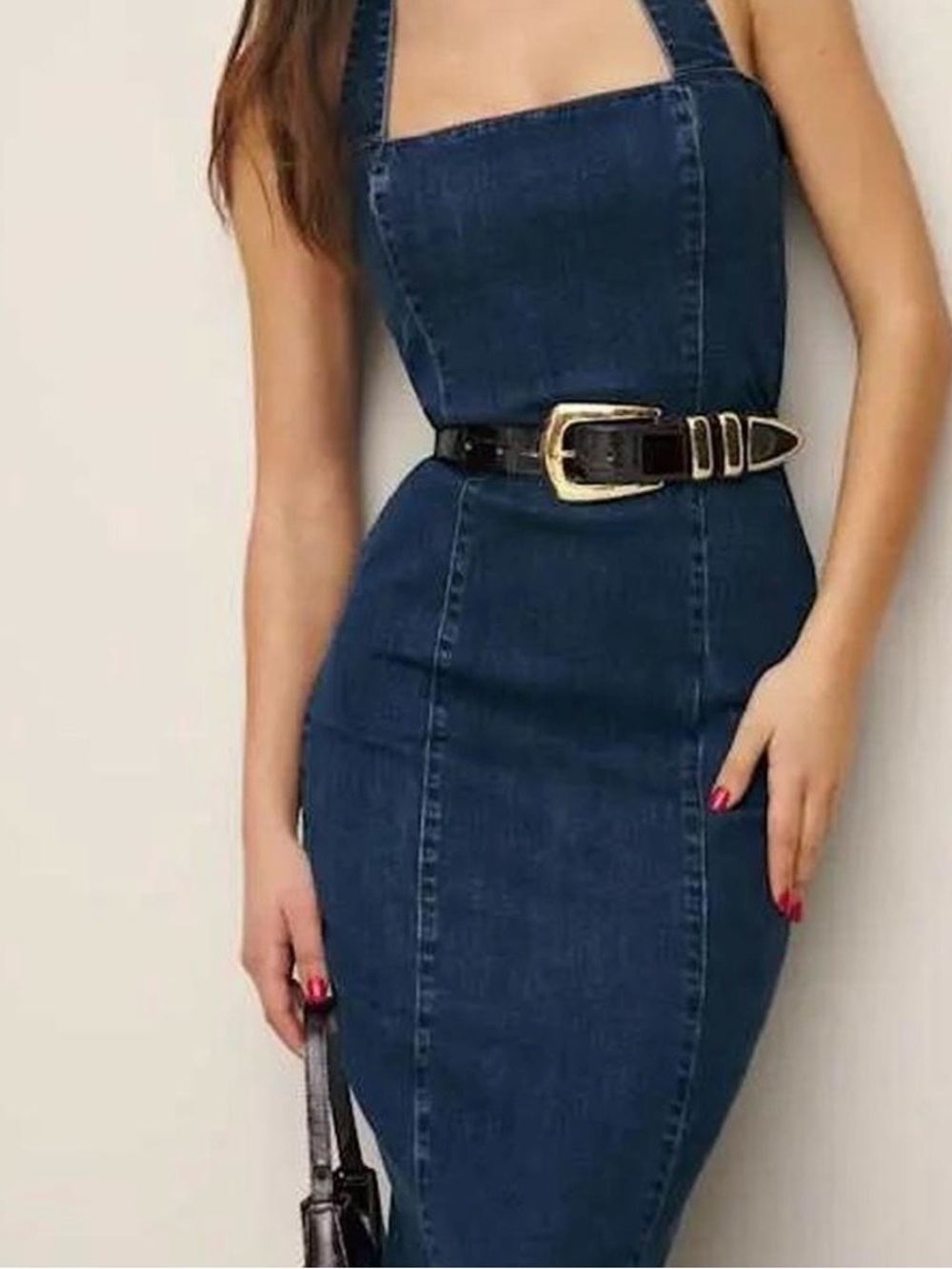 Reformation Navy Halter Denim Midi Dress - Picture 2 of 5